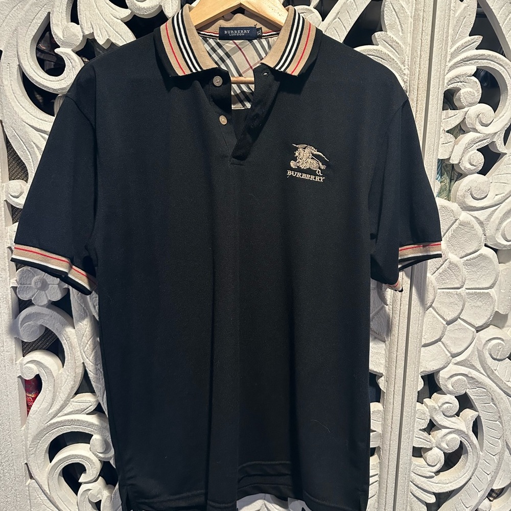 Burberry XL Check Collar Cotton Polo Shirt